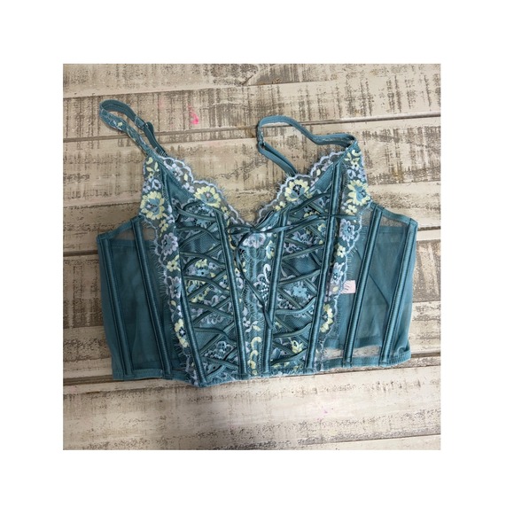Victoria's Secret Other - Victoria's Secret Dream Angels Corset Bustier Teal Lace Floral Boning Cups B80 M